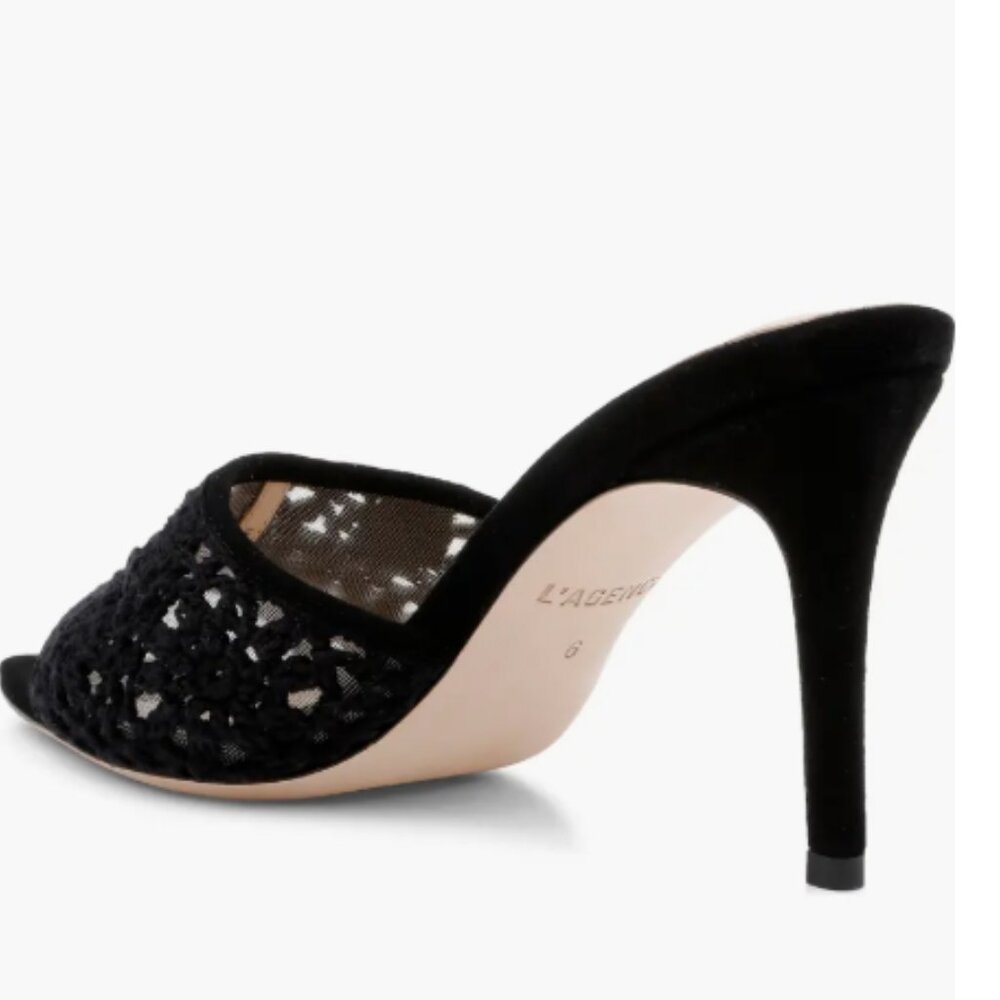 NEW  L'AGENCE Armande Crochet Heeled Sandals in black for women 72 15i8 - Picture 6 of 9